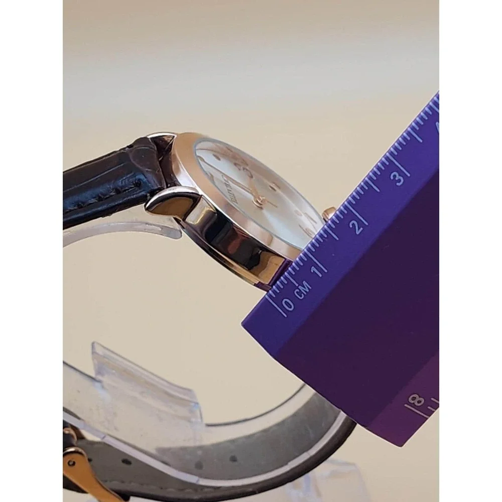 SEIKO ELLEN TRACY Watch Rose Gold Tone Deep Brown Alligator Band Heart CZ